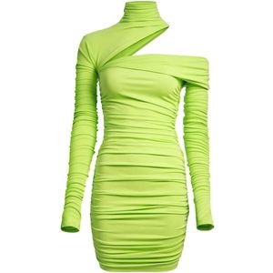 h&m white off-the-shoulder ruched long sleeve mini dress White Ruched Off Shoulder Long Sleeve Mini Dress